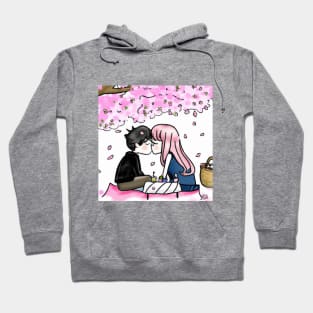 Cute Anime Couple Kissing Under Cherry Blossoms Hoodie